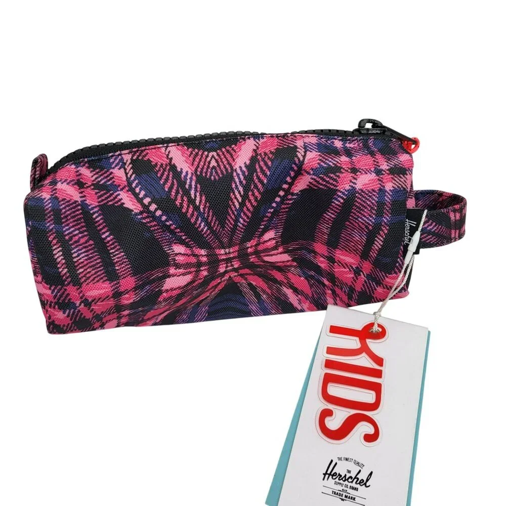 Herschel Kids Pencil Case Pink Plaid With Zippered Compartment & Handle